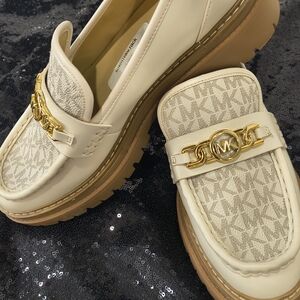 Michael Kors Cream Loafers with Gold Accent